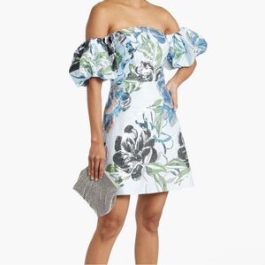 Strapless Floral Dress with Blue and Green Accents